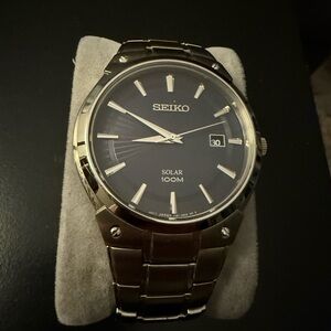 Seiko Dark Blue Dial Silver Band Watch